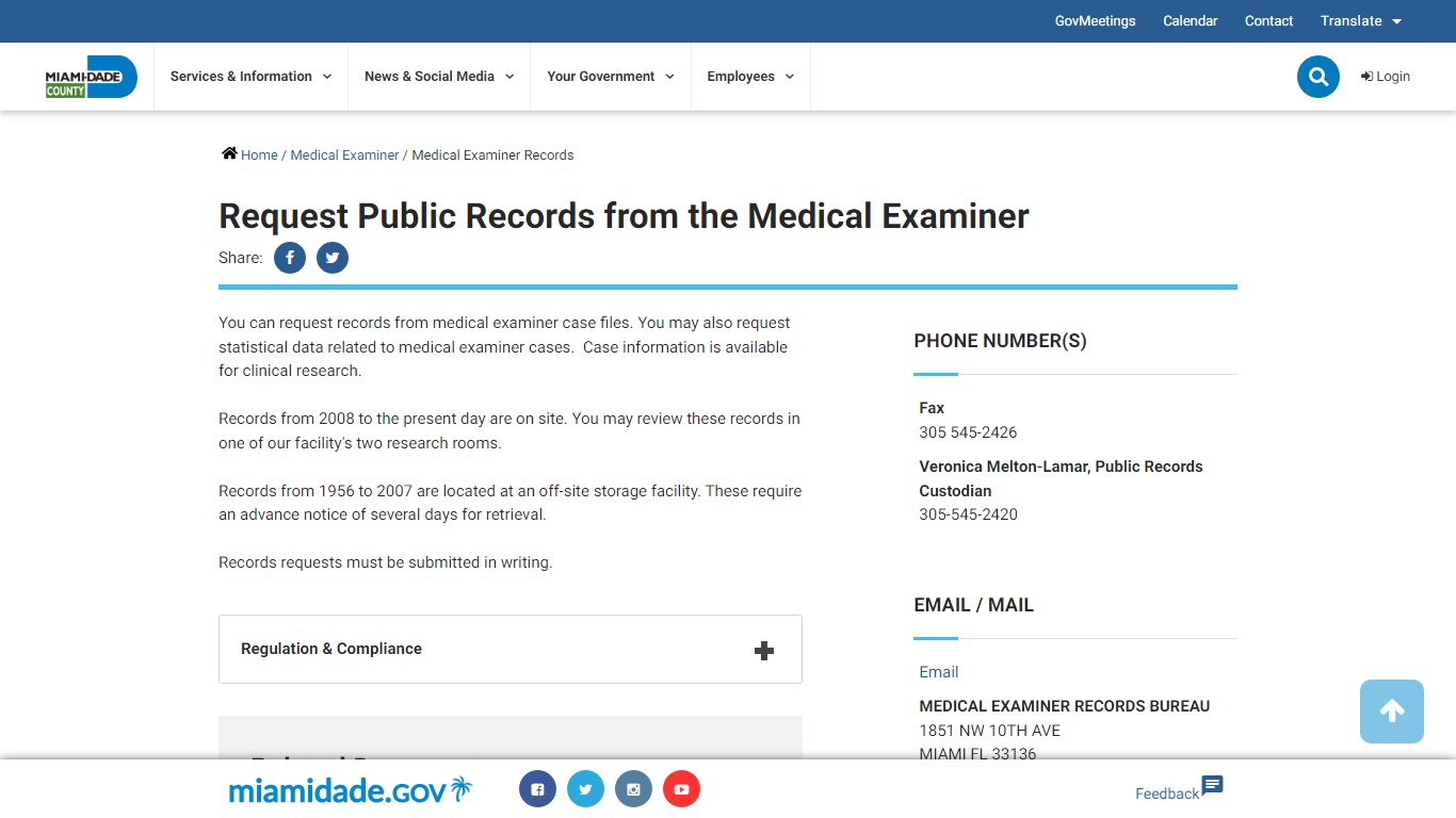 Request Public Records from the Medical Examiner - Miami-Dade County